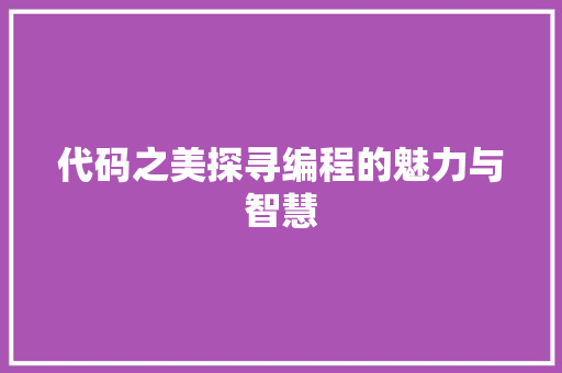代码之美探寻编程的魅力与智慧