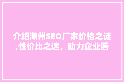 介绍湖州SEO厂家价格之谜,性价比之选，助力企业腾飞