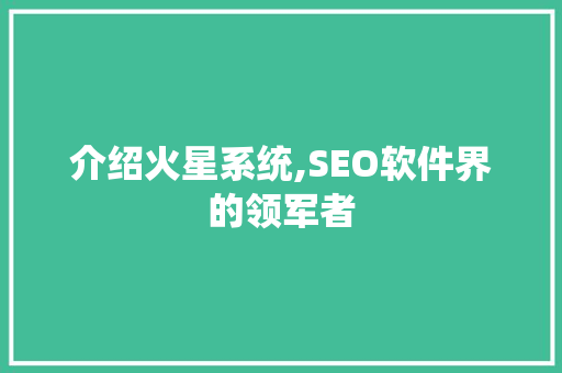 介绍火星系统,SEO软件界的领军者