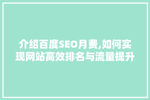 介绍百度SEO月费,如何实现网站高效排名与流量提升