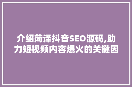 介绍菏泽抖音SEO源码,助力短视频内容爆火的关键因素