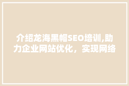 介绍龙海黑帽SEO培训,助力企业网站优化，实现网络营销突破