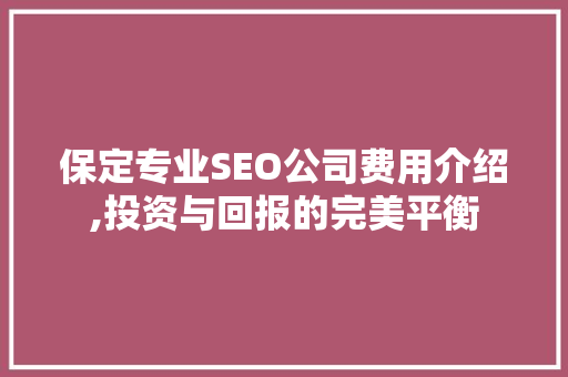 保定专业SEO公司费用介绍,投资与回报的完美平衡