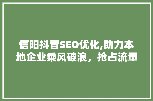 信阳抖音SEO优化,助力本地企业乘风破浪，抢占流量高地