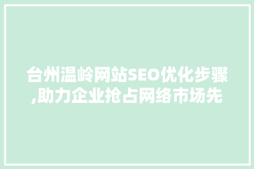 台州温岭网站SEO优化步骤,助力企业抢占网络市场先机