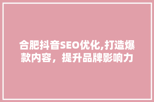 合肥抖音SEO优化,打造爆款内容，提升品牌影响力
