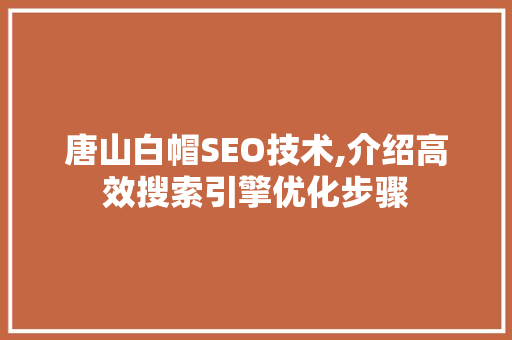 唐山白帽SEO技术,介绍高效搜索引擎优化步骤