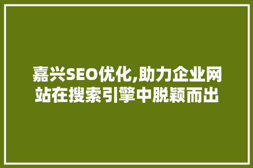 嘉兴SEO优化,助力企业网站在搜索引擎中脱颖而出