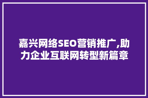 嘉兴网络SEO营销推广,助力企业互联网转型新篇章