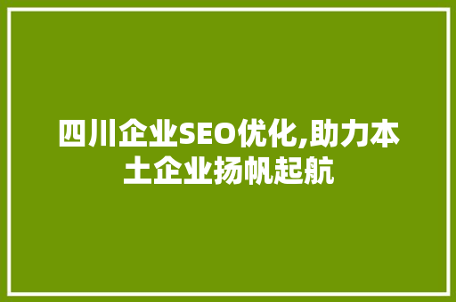 四川企业SEO优化,助力本土企业扬帆起航