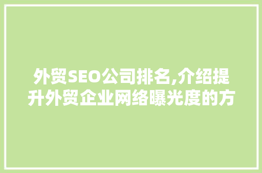 外贸SEO公司排名,介绍提升外贸企业网络曝光度的方法
