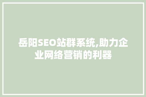 岳阳SEO站群系统,助力企业网络营销的利器