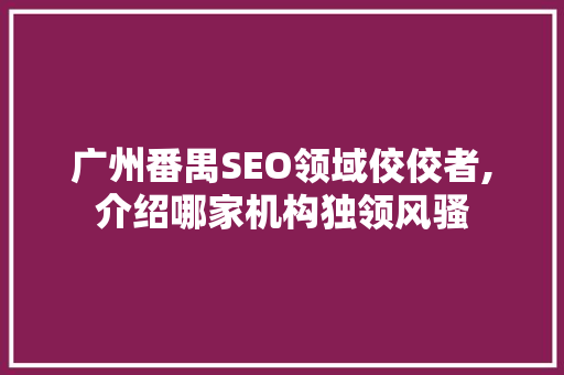 广州番禺SEO领域佼佼者,介绍哪家机构独领风骚