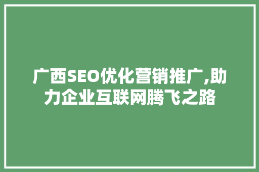 广西SEO优化营销推广,助力企业互联网腾飞之路