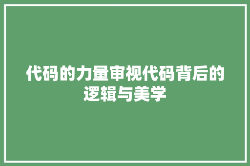 代码的力量审视代码背后的逻辑与美学