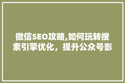 微信SEO攻略,如何玩转搜索引擎优化，提升公众号影响力  第1张