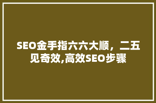 SEO金手指六六大顺，二五见奇效,高效SEO步骤