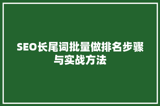 SEO长尾词批量做排名步骤与实战方法