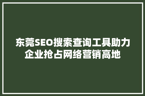 东莞SEO搜索查询工具助力企业抢占网络营销高地