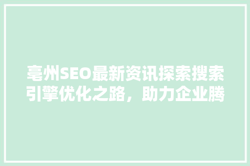 亳州SEO最新资讯探索搜索引擎优化之路，助力企业腾飞
