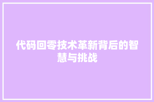代码回零技术革新背后的智慧与挑战