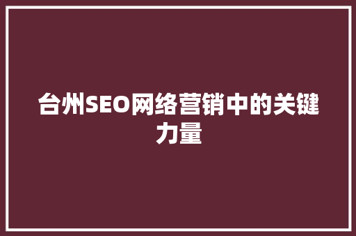 台州SEO网络营销中的关键力量