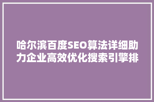 哈尔滨百度SEO算法详细助力企业高效优化搜索引擎排名