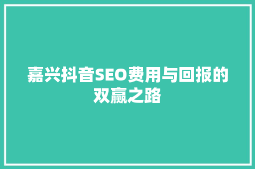 嘉兴抖音SEO费用与回报的双赢之路