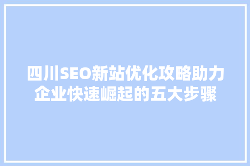 四川SEO新站优化攻略助力企业快速崛起的五大步骤