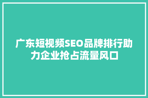 广东短视频SEO品牌排行助力企业抢占流量风口