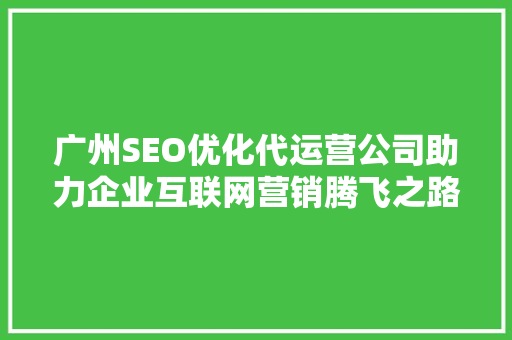 广州SEO优化代运营公司助力企业互联网营销腾飞之路