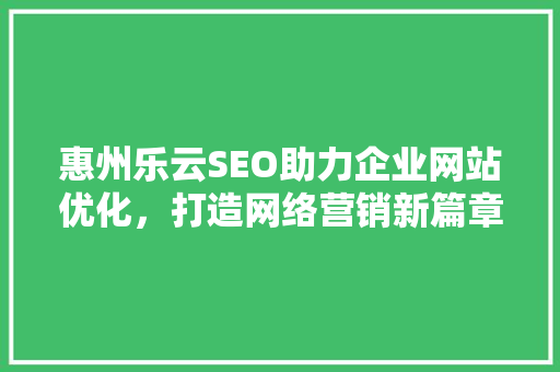 惠州乐云SEO助力企业网站优化，打造网络营销新篇章