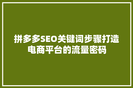 拼多多SEO关键词步骤打造电商平台的流量密码