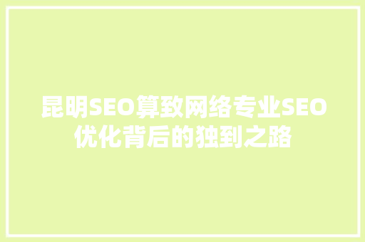 昆明SEO算致网络专业SEO优化背后的独到之路