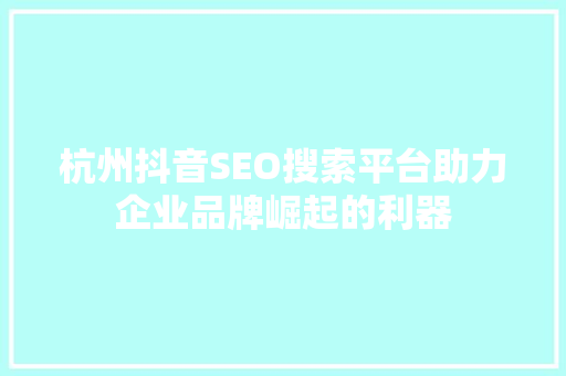 杭州抖音SEO搜索平台助力企业品牌崛起的利器