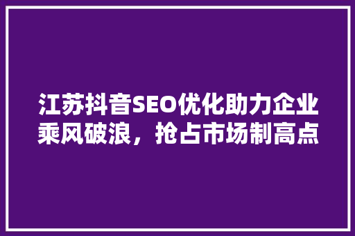 江苏抖音SEO优化助力企业乘风破浪，抢占市场制高点
