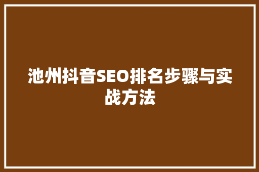 池州抖音SEO排名步骤与实战方法
