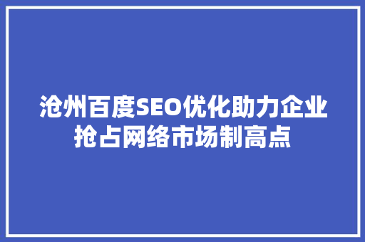 沧州百度SEO优化助力企业抢占网络市场制高点