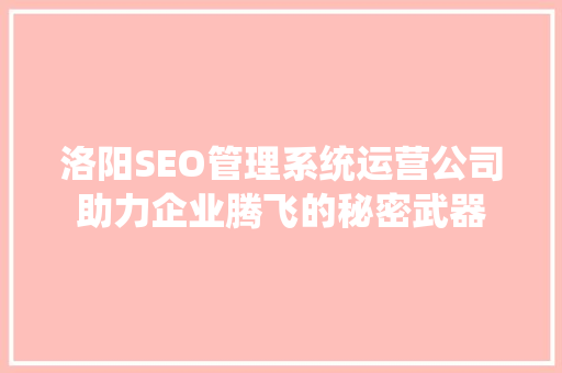 洛阳SEO管理系统运营公司助力企业腾飞的秘密武器