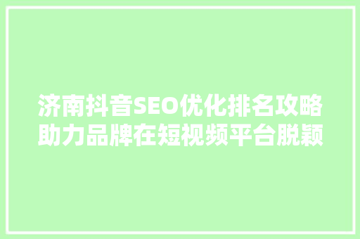 济南抖音SEO优化排名攻略助力品牌在短视频平台脱颖而出