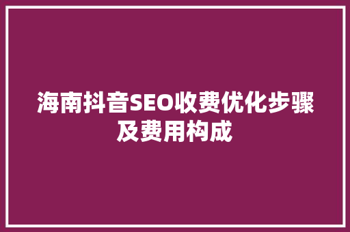 海南抖音SEO收费优化步骤及费用构成
