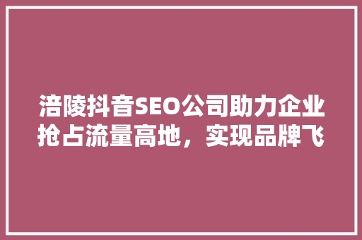 涪陵抖音SEO公司助力企业抢占流量高地，实现品牌飞跃
