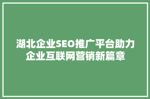 湖北企业SEO推广平台助力企业互联网营销新篇章