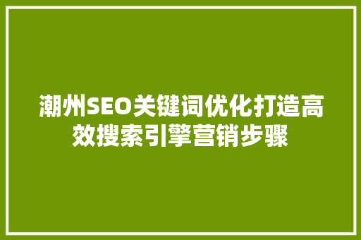 潮州SEO关键词优化打造高效搜索引擎营销步骤