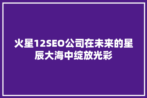 火星12SEO公司在未来的星辰大海中绽放光彩