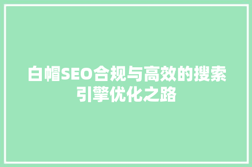 白帽SEO合规与高效的搜索引擎优化之路