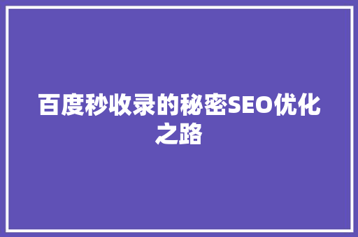 百度秒收录的秘密SEO优化之路