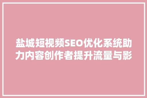 盐城短视频SEO优化系统助力内容创作者提升流量与影响力