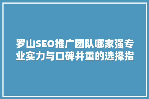 罗山SEO推广团队哪家强专业实力与口碑并重的选择指南