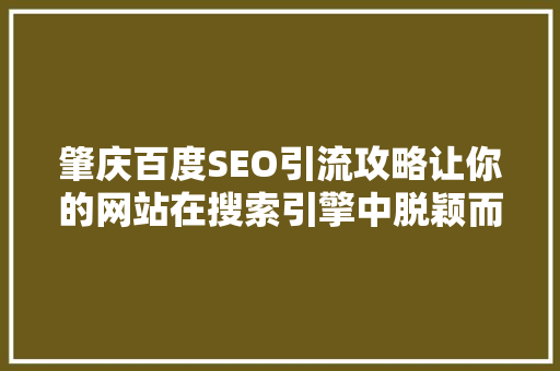 肇庆百度SEO引流攻略让你的网站在搜索引擎中脱颖而出